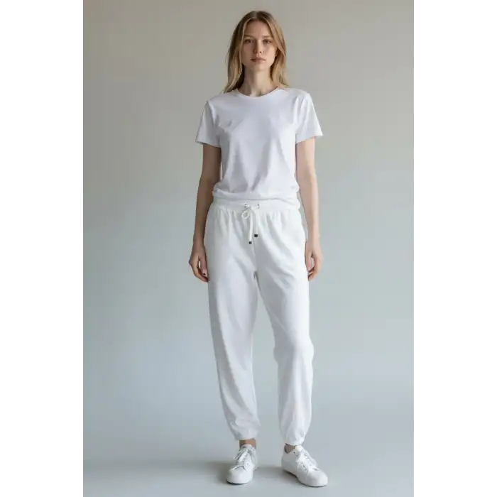 Beyaz Kadın Modal Kumaş Eşofman Altı-(ME01-02)