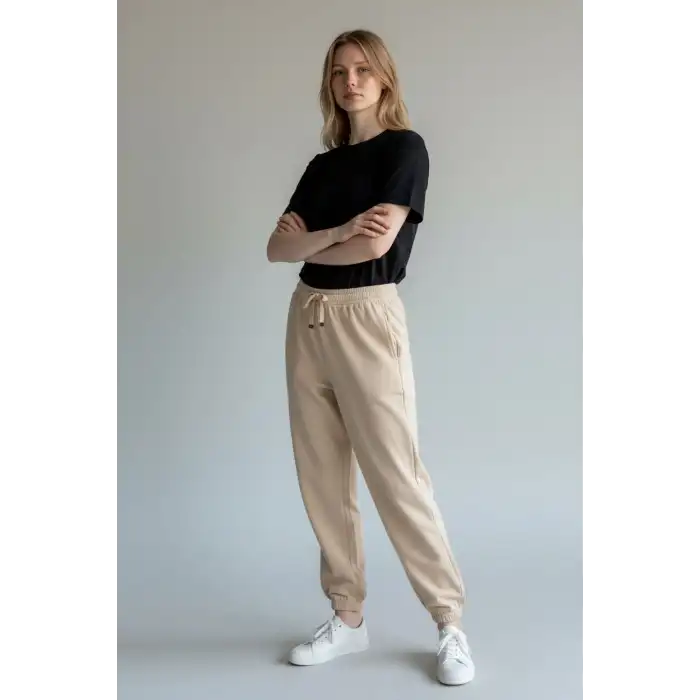 Bej Kadın Modal Kumaş Eşofman Altı-(ME01-03)