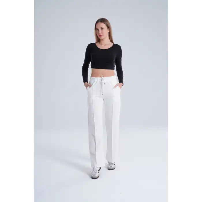 Paloza Kadın Önü Çimalı Beyaz Eşofman Altı -(PL01-01)