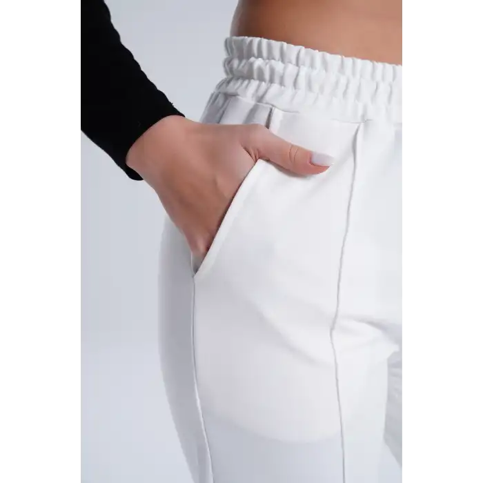 Paloza Kadın Önü Çimalı Beyaz Eşofman Altı -(PL01-01)