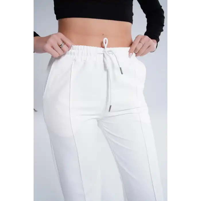 Paloza Kadın Önü Çimalı Beyaz Eşofman Altı -(PL01-01)