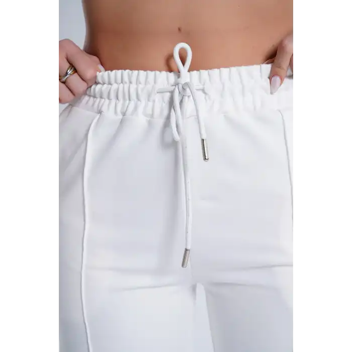 Paloza Kadın Önü Çimalı Beyaz Eşofman Altı -(PL01-01)