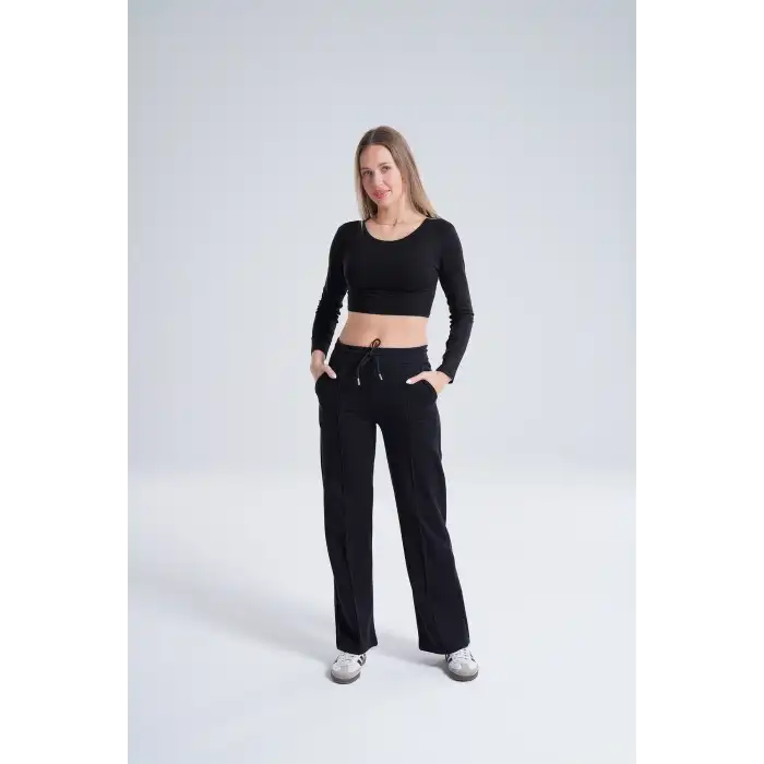 Paloza Kadın Önü Çimalı Siyah Eşofman Altı -(PL01-02)