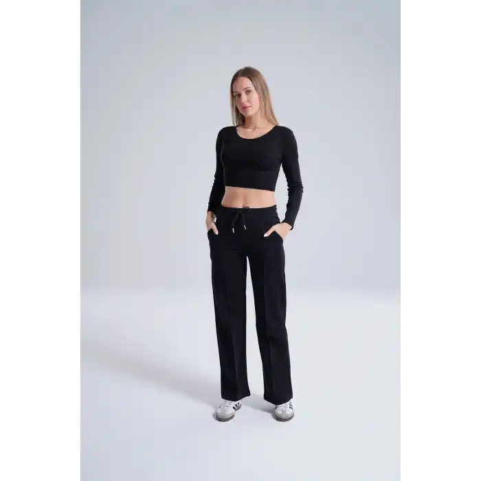 Paloza Kadın Önü Çimalı Siyah Eşofman Altı -(PL01-02)