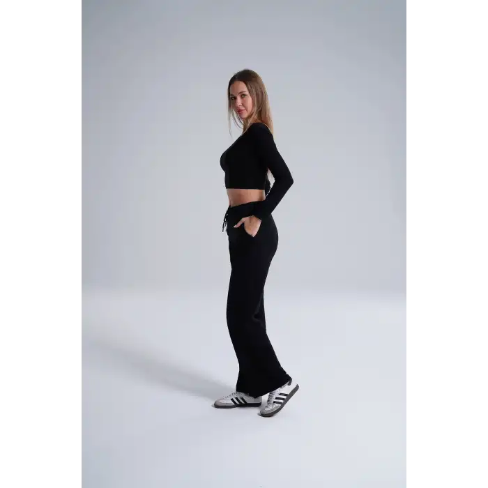 Paloza Kadın Önü Çimalı Siyah Eşofman Altı -(PL01-02)