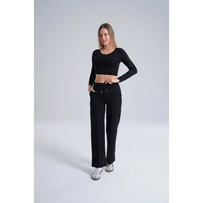 Paloza Kadın Önü Çimalı Siyah Eşofman Altı -(PL01-02)