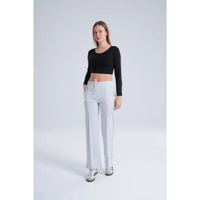 Paloza Kadın Önü Çimalı Gri Eşofman Altı -(PL01-03)