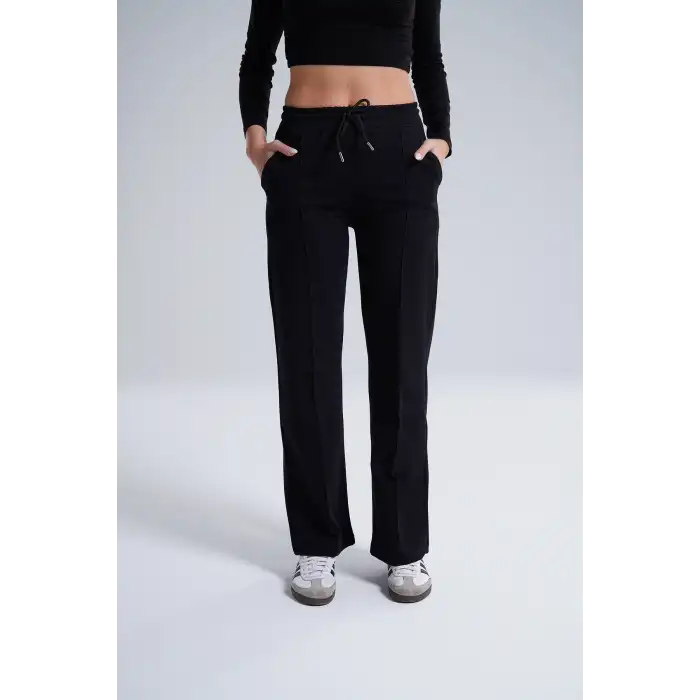 Paloza Kadın Önü Çimalı Siyah Eşofman Altı -(PL01-02)