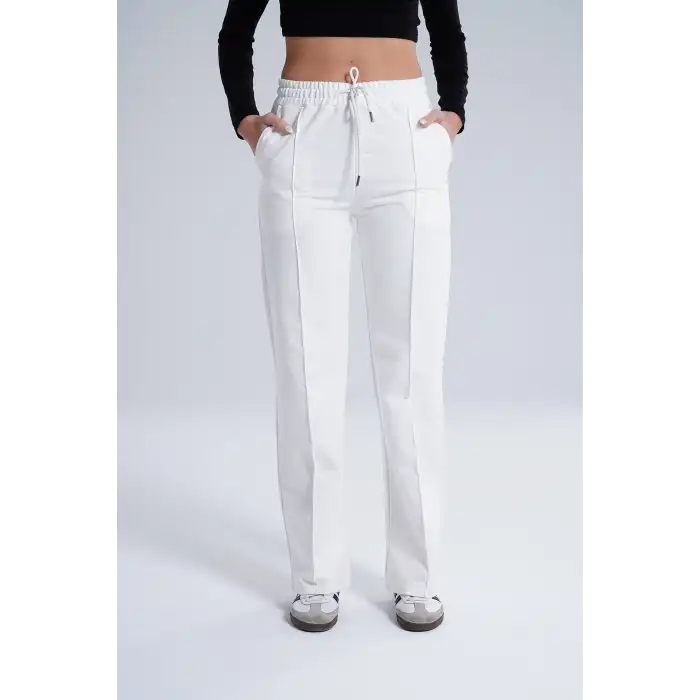 Paloza Kadın Önü Çimalı Beyaz Eşofman Altı -(PL01-01)