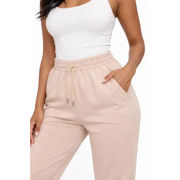 Likralı Openet Kumaş Kadın Bej Eşofman Altı -(OK01-05)