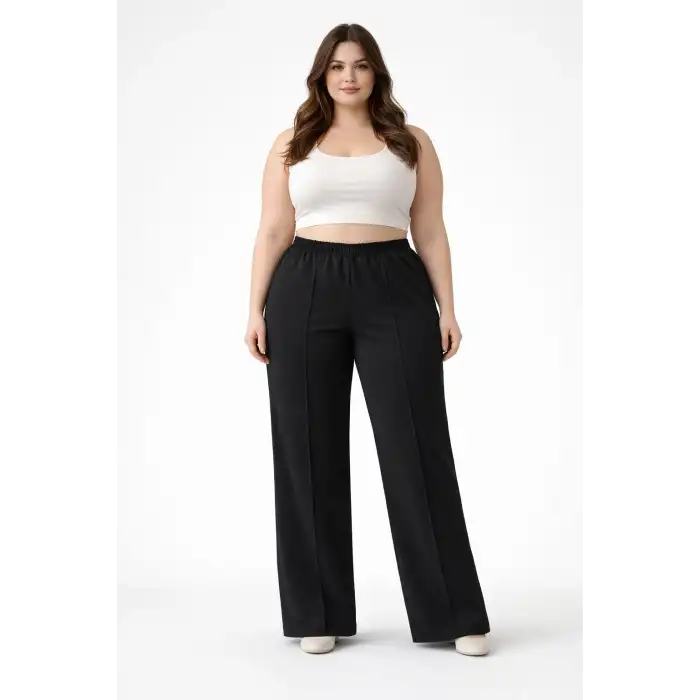 Kadın Battal Kalıp Siyah Kumaş Pantolon -(KP01-01)