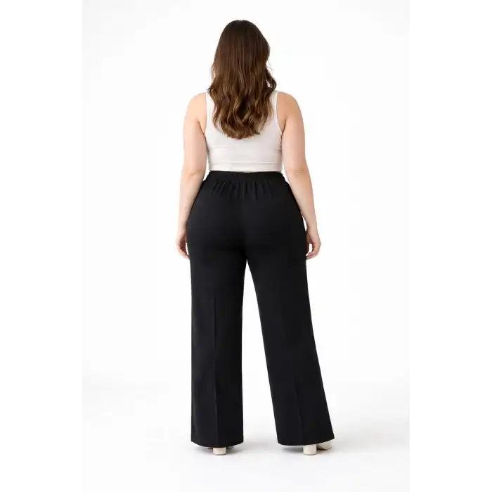 Kadın Battal Kalıp Siyah Kumaş Pantolon -(KP01-01)