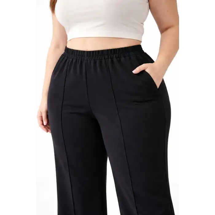 Kadın Battal Kalıp Siyah Kumaş Pantolon -(KP01-01)