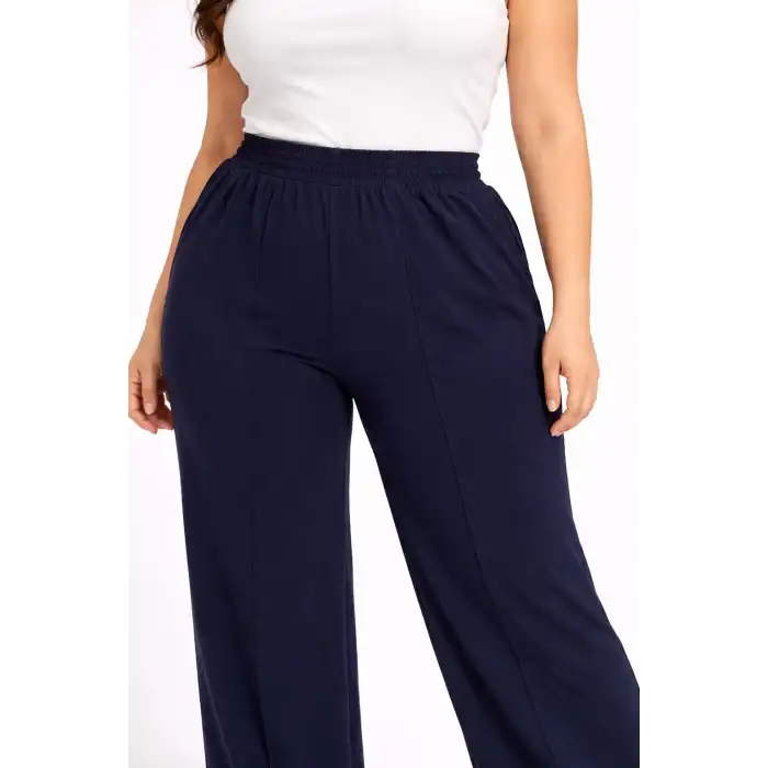 Kadın Battal Kalıp Lacivert Kumaş Pantolon -(KP01-02)