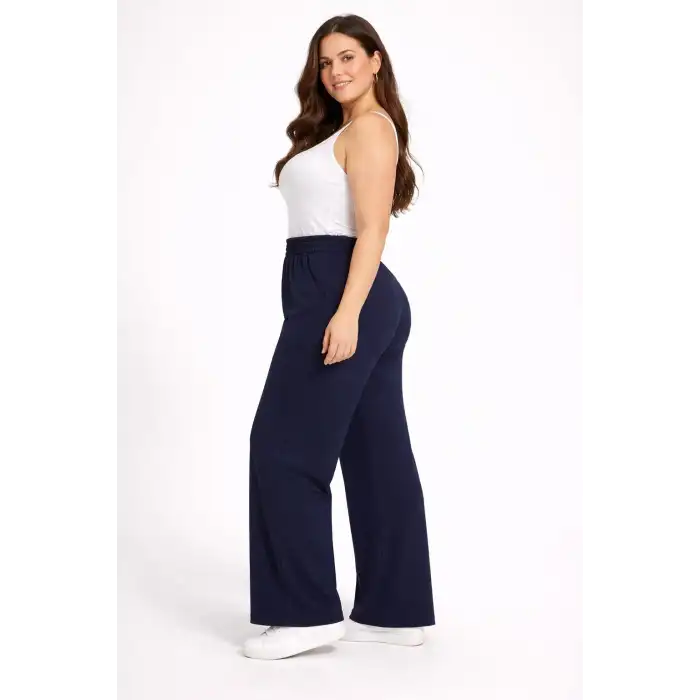 Kadın Battal Kalıp Lacivert Kumaş Pantolon -(KP01-02)