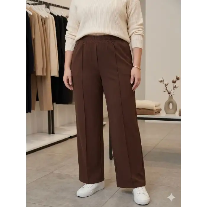 Kadın Battal Kalıp Kahve Kumaş Pantolon -(KP01-03)