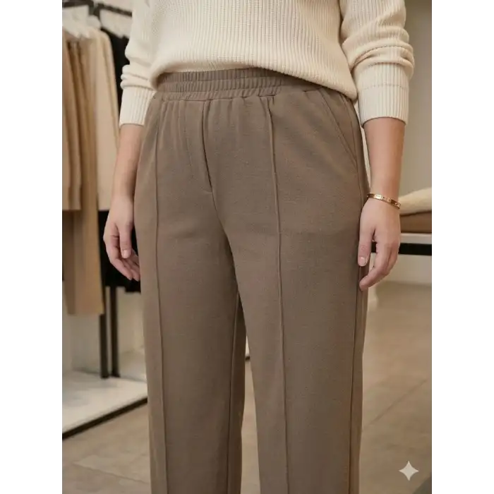 Kadın Battal Kalıp Bej Kumaş Pantolon -(KP01-05)