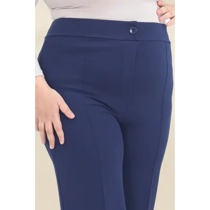 Kadın Dar Kalıp Battal Lacivert Kumaş Pantolon -(KP02-02)