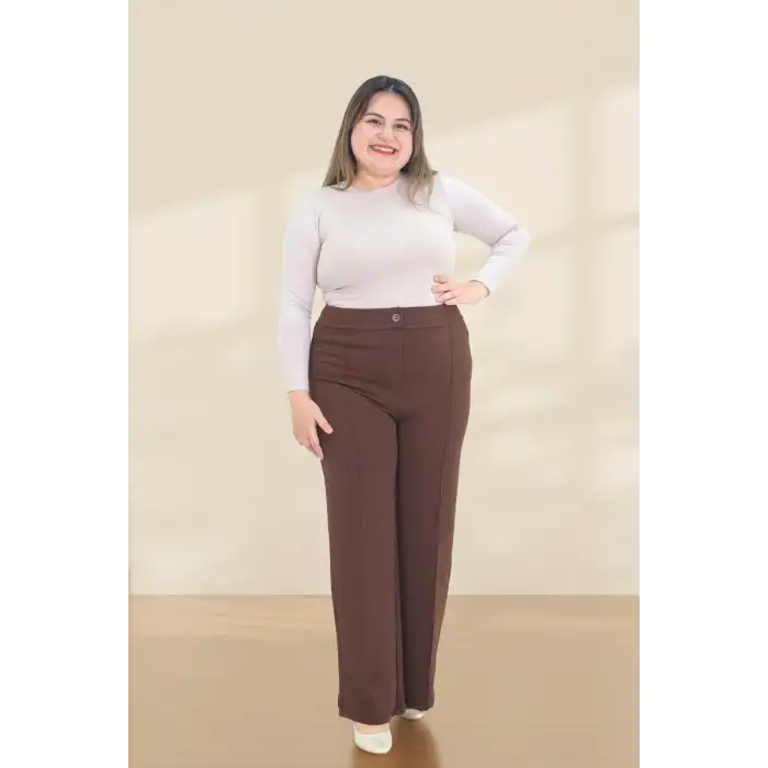 Kadın Dar Kalıp Battal Kahve Kumaş Pantolon -(KP02-03)