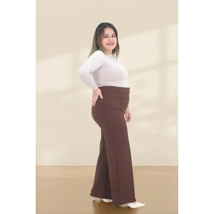 Kadın Dar Kalıp Battal Kahve Kumaş Pantolon -(KP02-03)