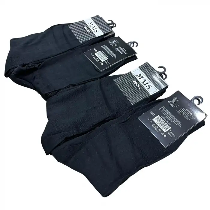 İhracat Fazlası Toptan Erkek Çorap 12’li Siyah Paket -(IH01-02)