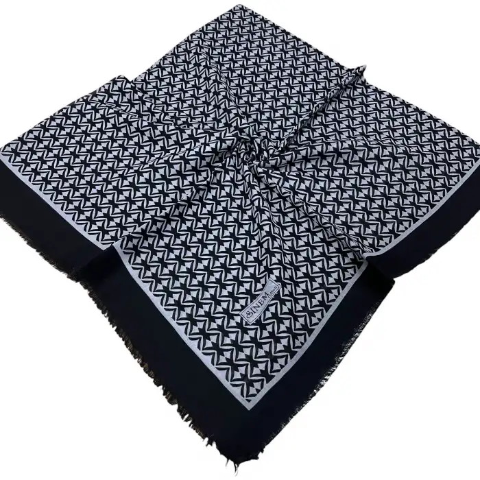 Sinem Dimi Pamuk Eşarp -(Siyah-Gri Serisi) -(FE542-12)