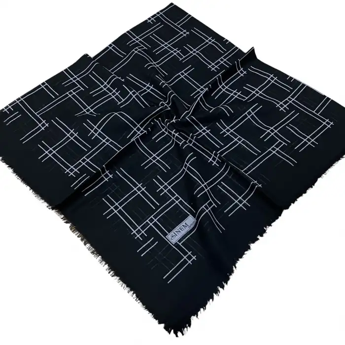 Sinem Dimi Pamuk Eşarp -(Siyah-Gri Serisi) -(FE542-11)
