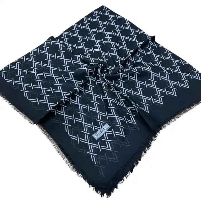 Sinem Dimi Pamuk Eşarp -(Siyah-Gri Serisi) -(FE542-07)