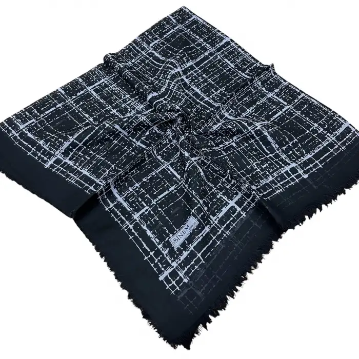 Sinem Dimi Pamuk Eşarp -(Siyah-Gri Serisi) -(FE542-03)