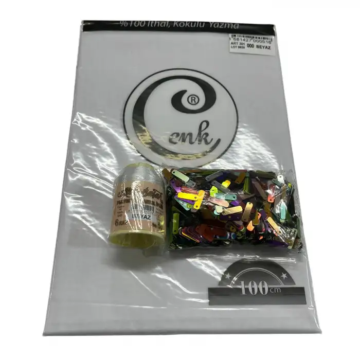 Cenk Düz Yazma Beyaz + Altınbaşak Polyester Oya İpi + Baget Oya Pulu Seti – Hazır Oya Paketi (200 TL) (305-000)