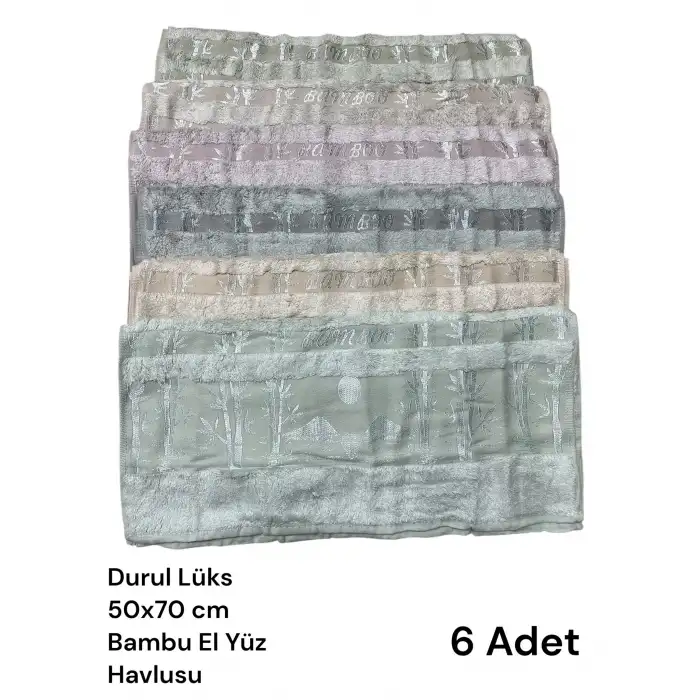Durul 50x70 cm Bambu Kısmi Desenli Kadife El Yüz Havlusu (6 ADET) - DURUL02