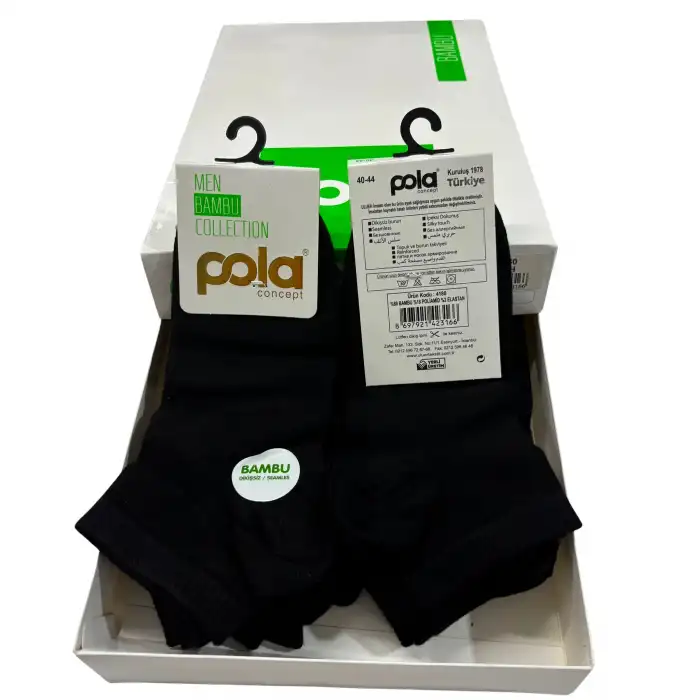 Pola Erkek Bambu Patik Çorap Siyah Renk 6lı (eb05-01)