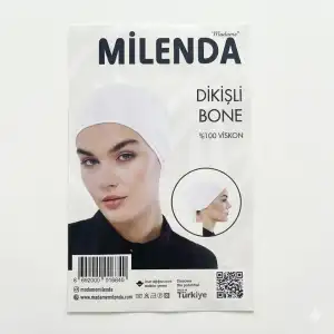 Milenda Dikişli Viskon İpli Beyaz Bone (PB03-01)