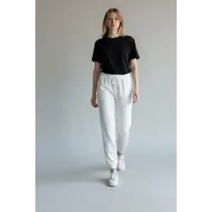 Beyaz Kadın Modal Kumaş Eşofman Altı-(ME01-02)