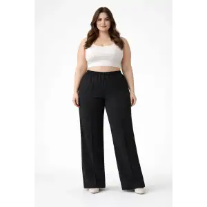 Kadın Battal Kalıp Siyah Kumaş Pantolon -(KP01-01)