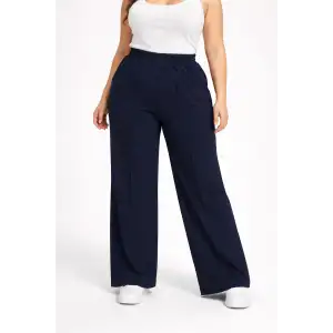 Kadın Battal Kalıp Lacivert Kumaş Pantolon -(KP01-02)