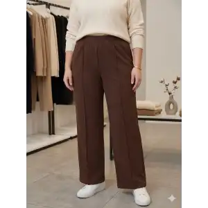 Kadın Battal Kalıp Kahve Kumaş Pantolon -(KP01-03)