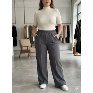 Kadın Battal Kalıp Gri Kumaş Pantolon -(KP01-04)