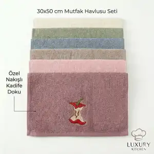 Durul 30x50 cm Nakışlı Kadife Mutfak Havlusu (12 ADET) -durul01