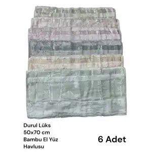 Durul 50x70 cm Bambu Kısmi Desenli Kadife El Yüz Havlusu (6 ADET) - DURUL02
