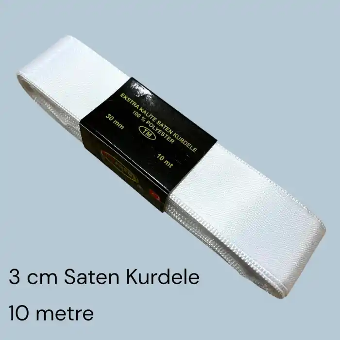 3 cm Beyaz Saten Kurdele (10 mt.) - (SK-03-01)