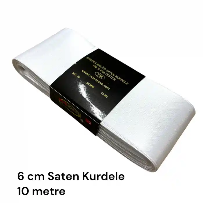 6 cm Beyaz Saten Kurdele (10 mt.) - (SK-06-02)