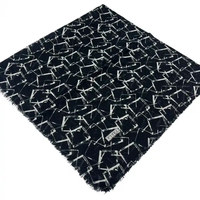 Eyfel Dimi Koton Eşarp Siyah-Beyaz Serisi (FE524-12)