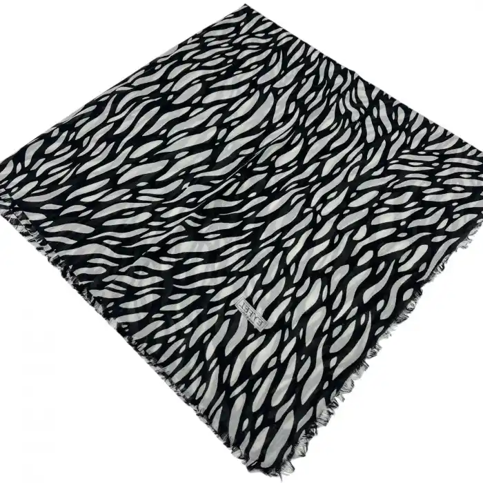 Eyfel Dimi Koton Eşarp Siyah-Beyaz Serisi (FE524-15)