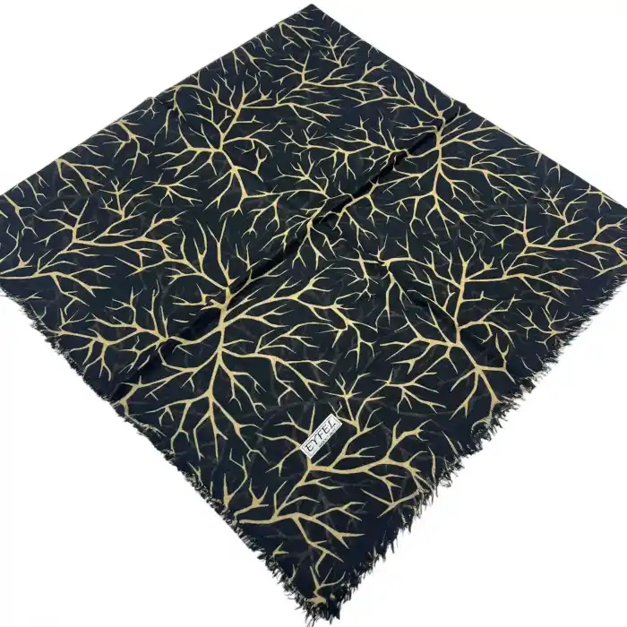 Eyfel Dimi Koton Eşarp Siyah-Karamel Serisi (FE525-17)