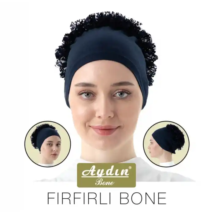 Aydın Dikişli Penye Dantel Fırfırlı Bone-(SİYAH) (FB05-01)