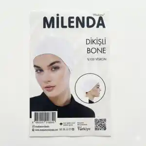 Milenda Dikişli Viskon İpli Beyaz Bone (PB03-01)
