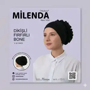 Milenda Viskon Siyah Dikişli Fırfırlı Bone-(FB01-01)