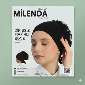 Milenda Viskon Dikişsiz Fırfırlı Bone-(SİYAH)-(FB04-01)
