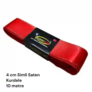 4 cm Simli Kırmızı Saten Kurdele (10 mt.) - (SSK-04-01)